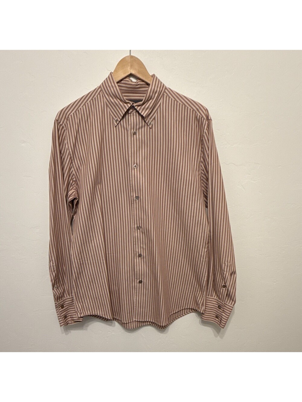 John Varvatos Brown/BurgundyWhite Striped Cotton Button-Up Shirt Long Sleeve M